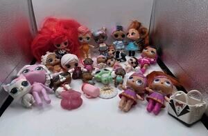 Lot Of Assorted LOL Dolls And Accesories Around 25 Pieces Glitter Red Hair